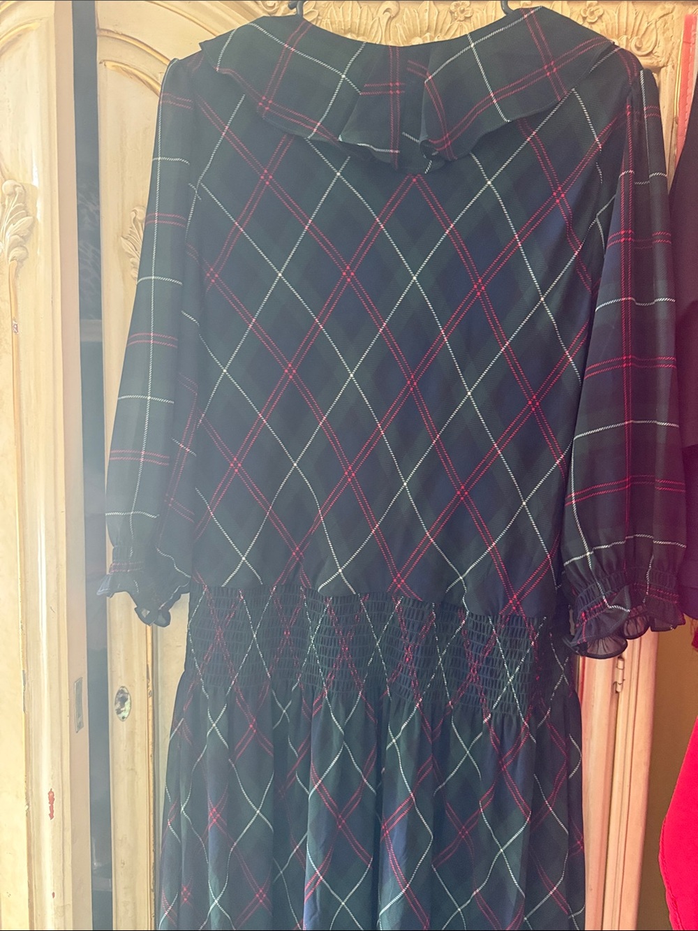 Lauren Ralph Lauren Black Plaid Ruffle-Front Midi Dress - Picture 6 of 10